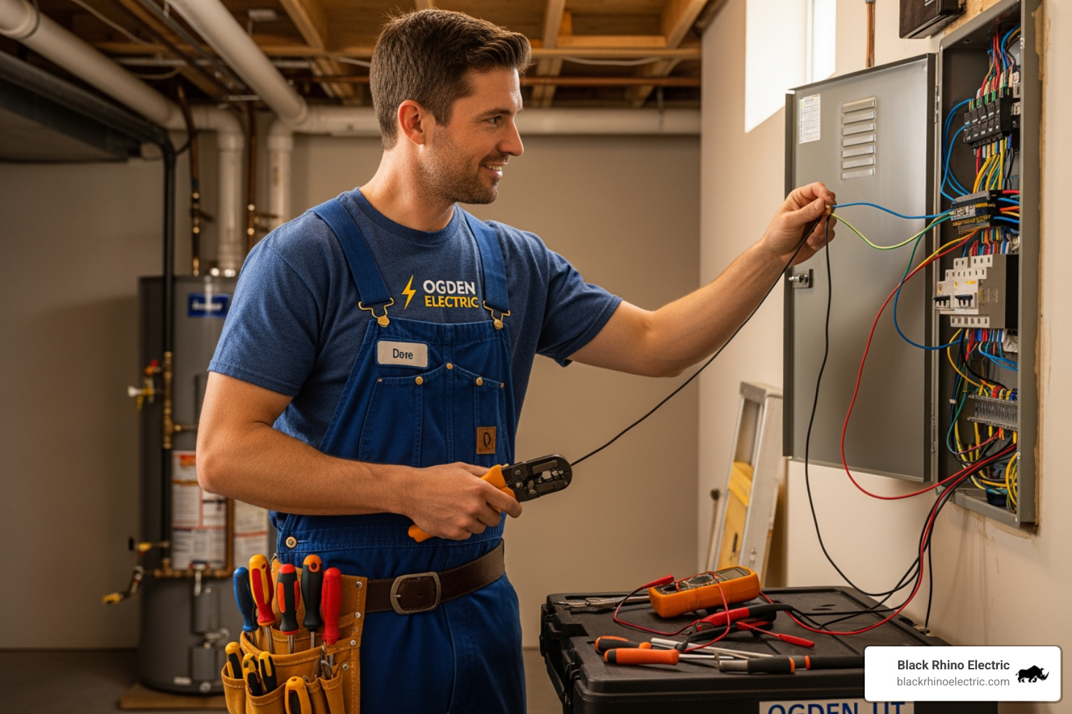 An electrician providing a clear, written estimate to a homeowner in Ogden. An electrician providing a clear, written estimate to a homeowner in Ogden.