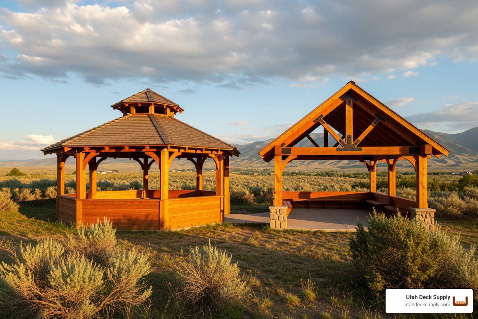 two different pavilion styles side-by-side, like a hip roof and a gable roof - cedar pavilion kits two different pavilion styles side-by-side, like a hip roof and a gable roof - cedar pavilion kits