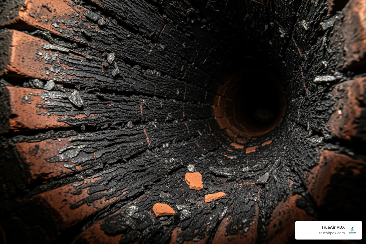 dangerously dirty chimney flue full of creosote - chimney sweep beaverton oregon