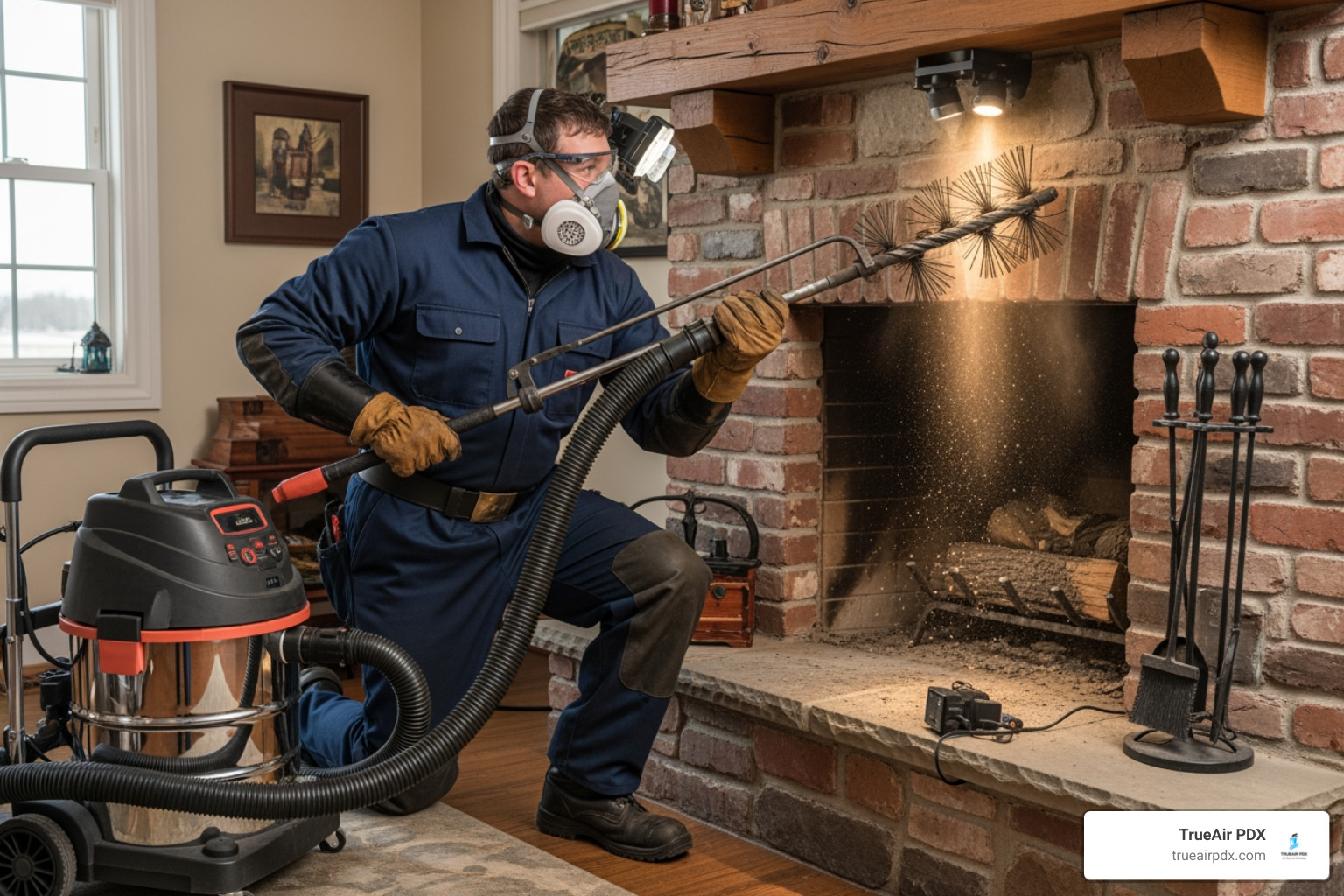 chimney sweep performing a cleaning with professional equipment - chimney sweep beaverton oregon