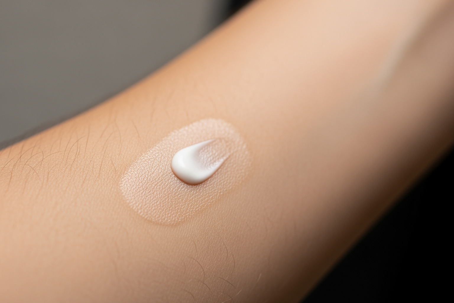 person performing a patch test on their forearm with a small dab of cream - hot cream for pain person performing a patch test on their forearm with a small dab of cream - hot cream for pain