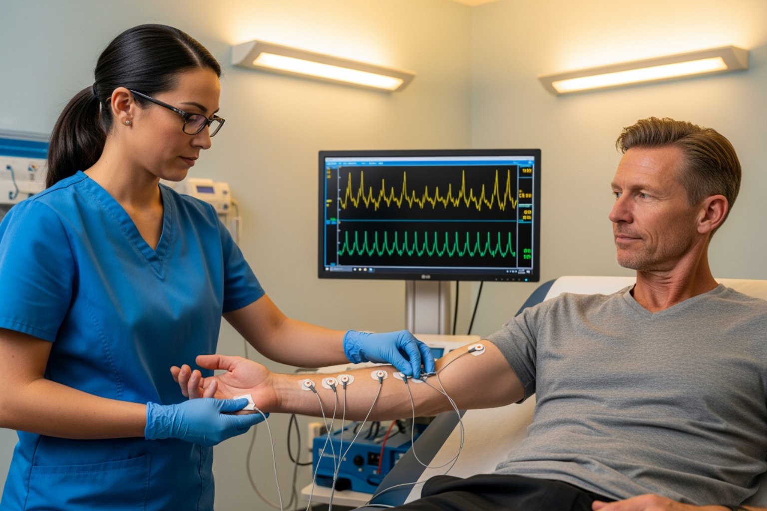 EMG test being performed - nerve damage