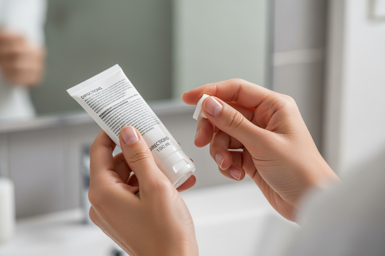 person reading directions on cream tube before application - Nerve pain cream