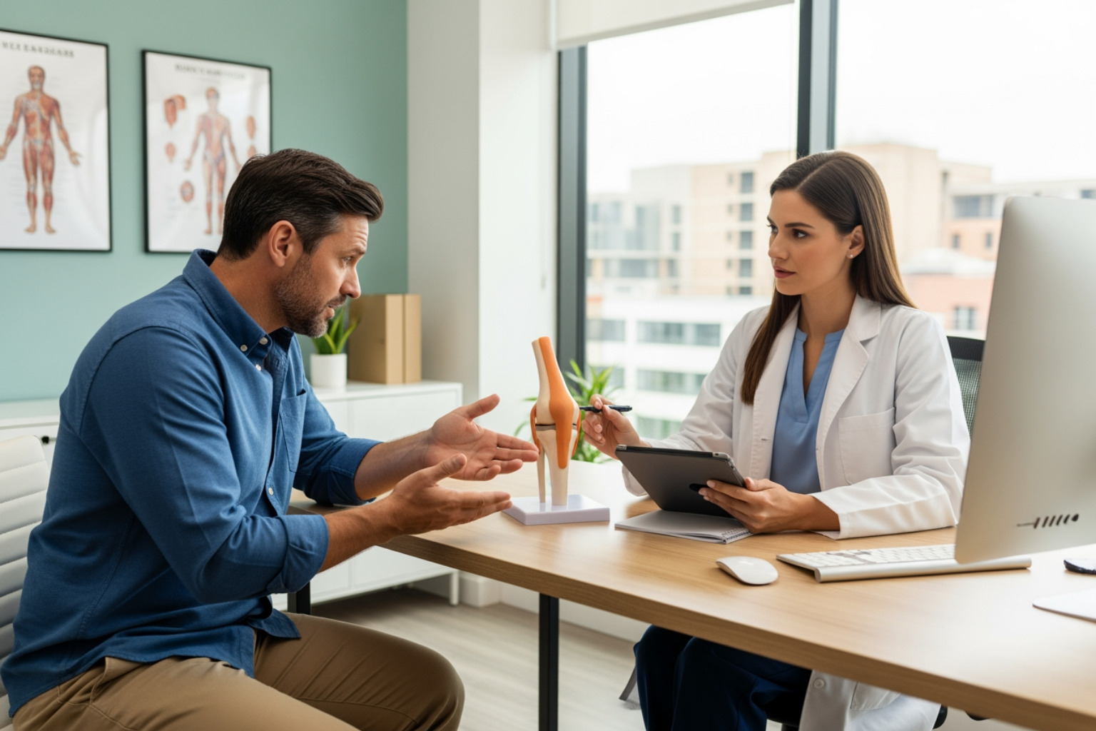 patient consulting with doctor about joint pain - gout pain relief cream