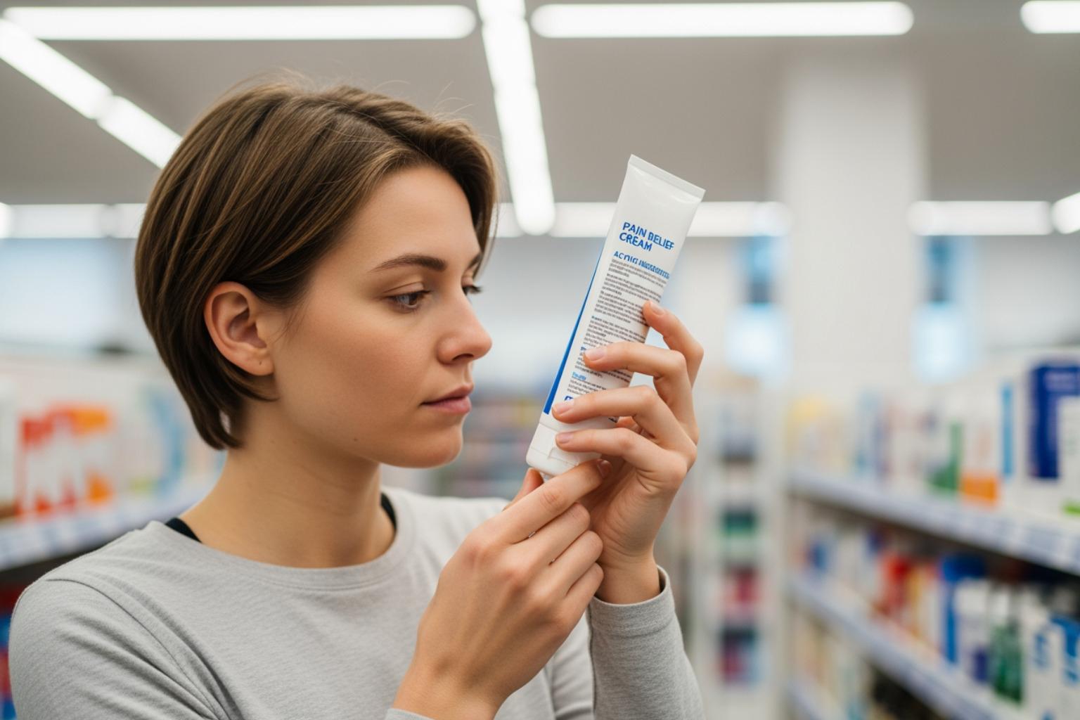 person reading ingredient label of pain relief cream tube - gout pain relief cream