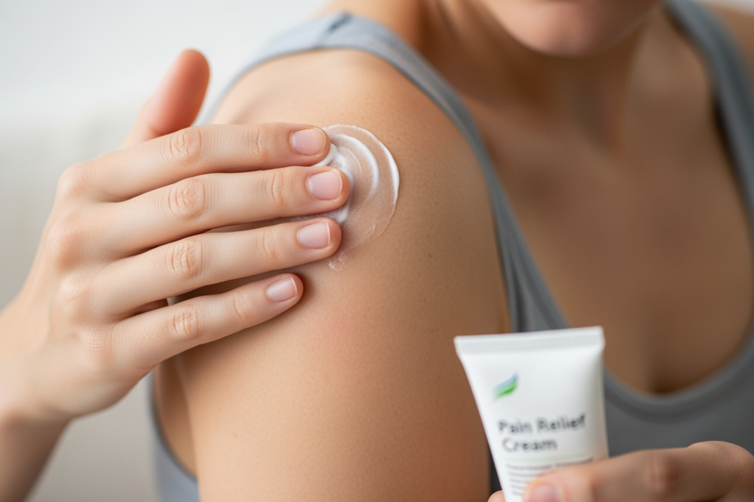 person applying topical cream to shoulder - rotator cuff pain