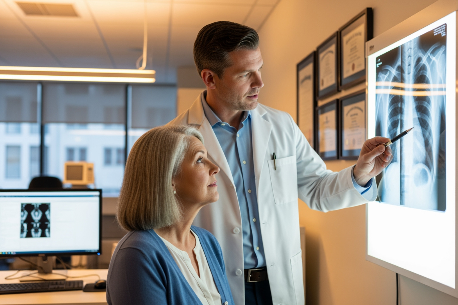 doctor reviewing an x-ray with a patient - degenerative arthritis medications doctor reviewing an x-ray with a patient - degenerative arthritis medications