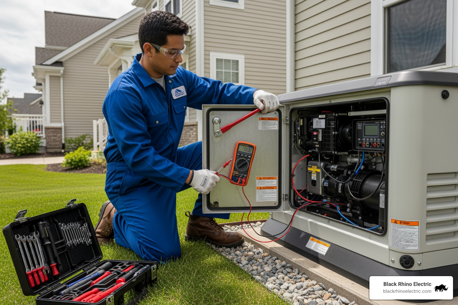 technician performing annual maintenance on a standby generator - Generator installation Ogden