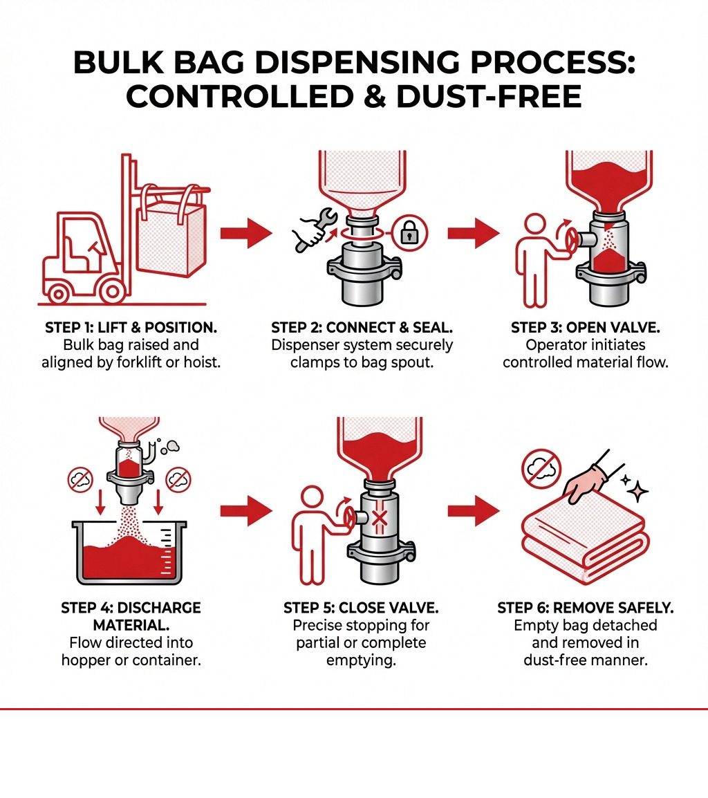 Infographic showing the bulk bag dispensing process Infographic showing the bulk bag dispensing process
