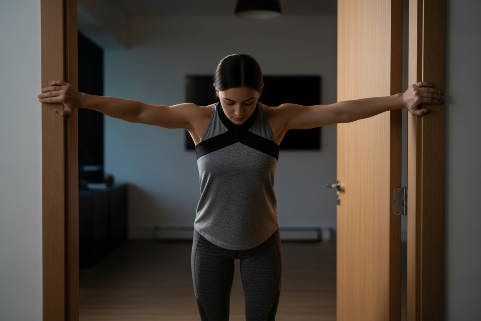 person doing doorway stretch - shoulder pain relief