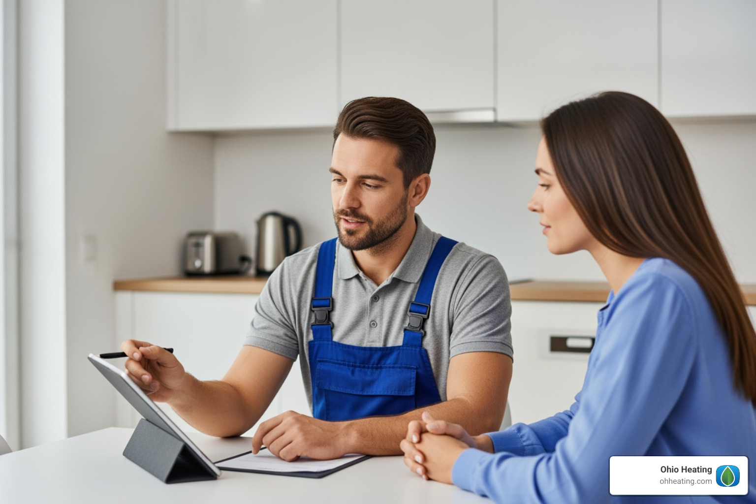 technician explaining a replacement part to a homeowner - Affordable boiler repair