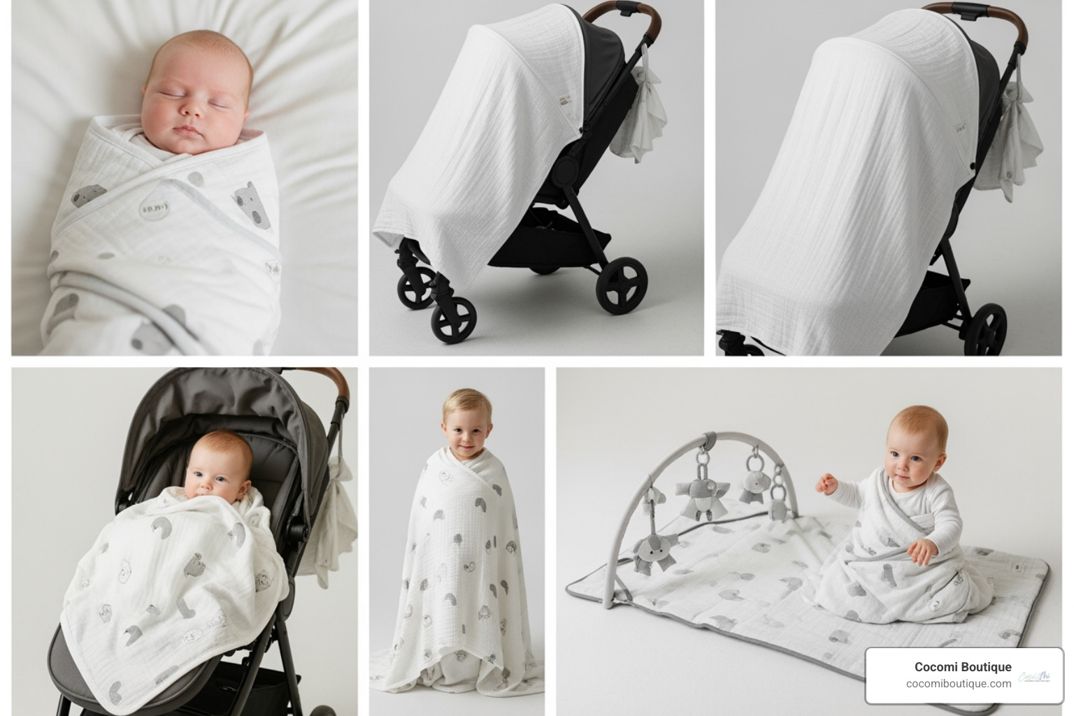 muslin swaddle versatility collage - organic muslin swaddle