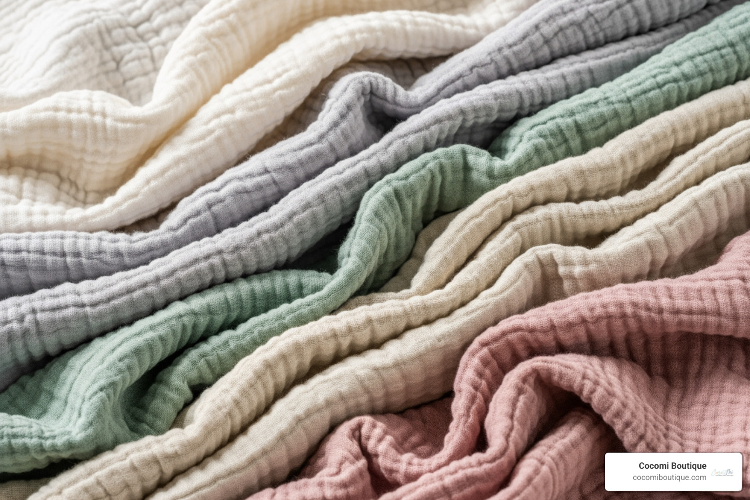 Image of different lightweight swaddle fabrics like muslin and bamboo - Warm weather swaddle Image of different lightweight swaddle fabrics like muslin and bamboo - Warm weather swaddle