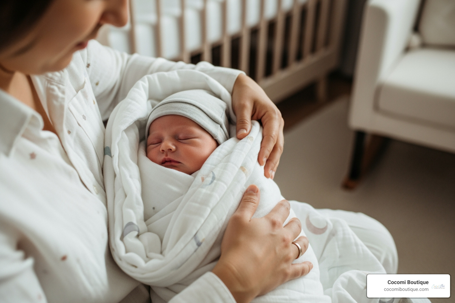 parent swaddling a newborn with a large muslin blanket - muslin blanket