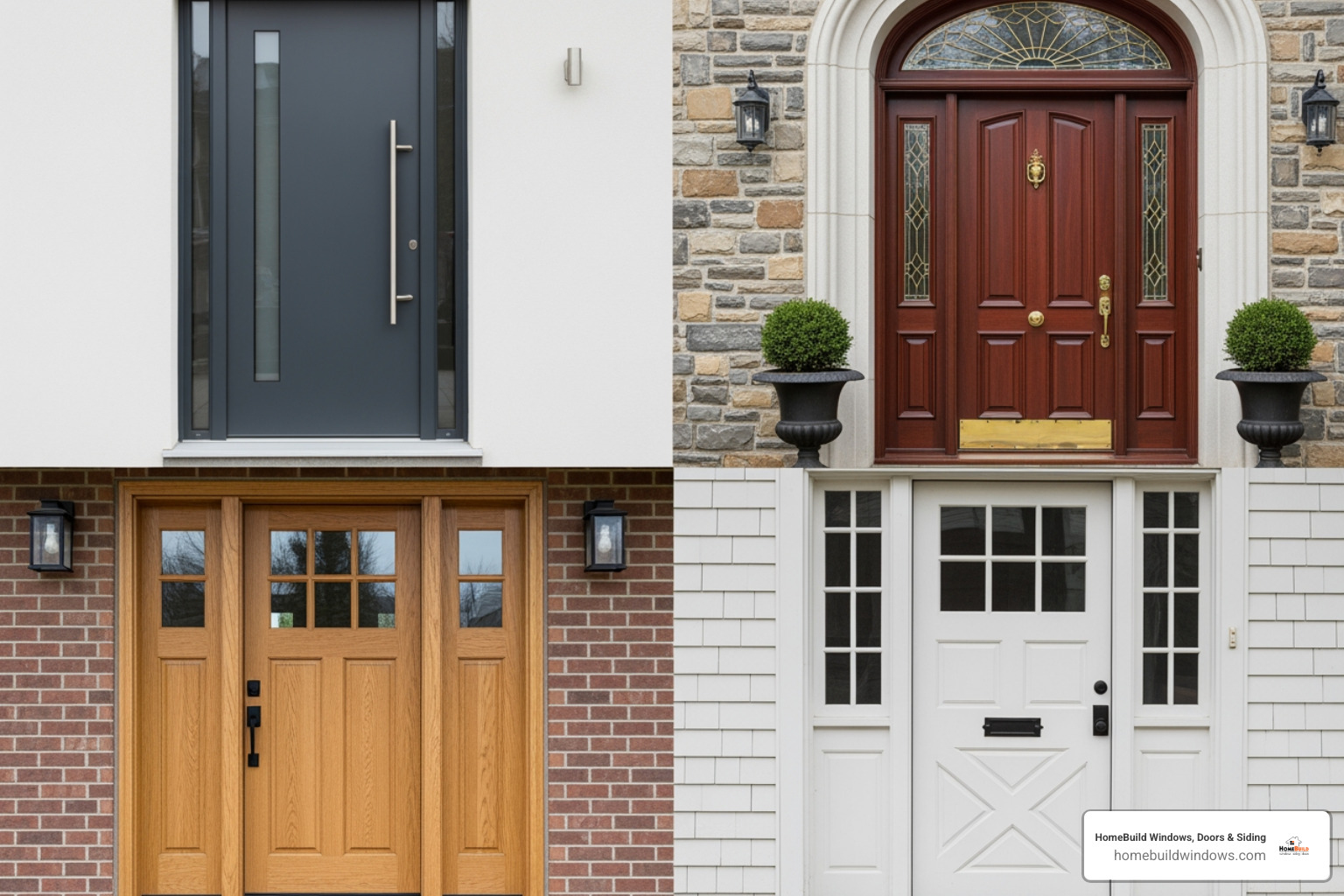 collage of modern, traditional, craftsman, and farmhouse door styles - High quality exterior doors