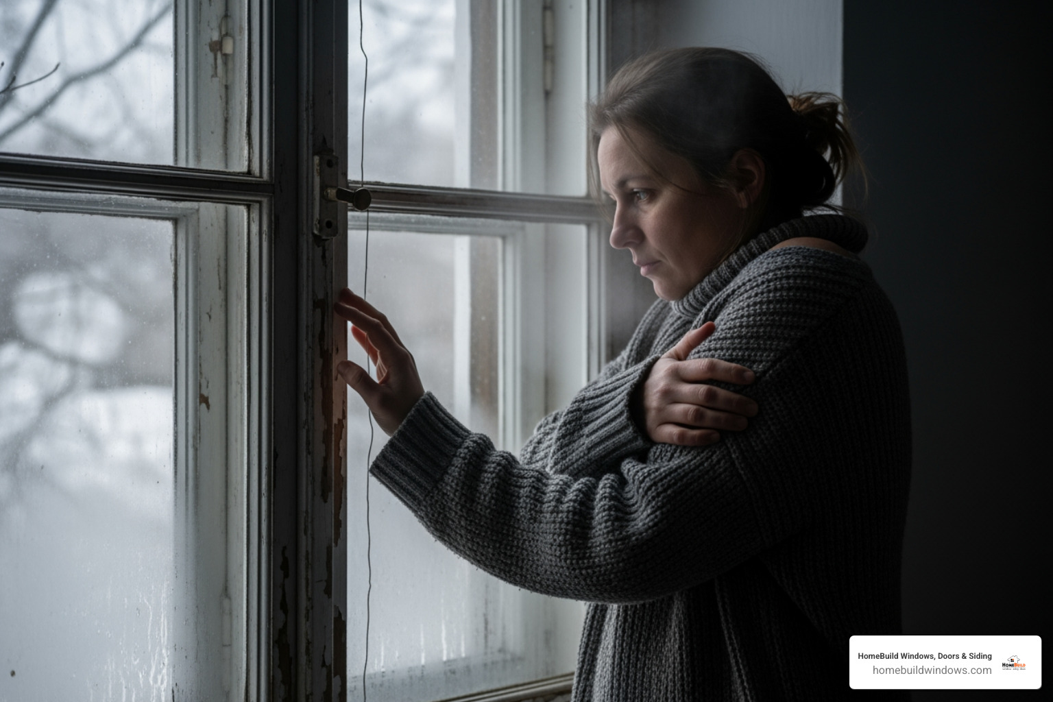 person feeling draft from old window - replace old windows