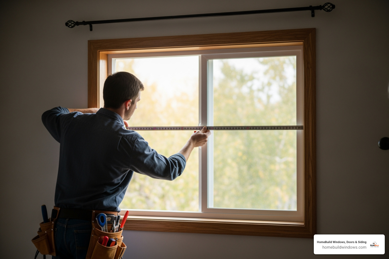 person measuring window opening - replace old windows