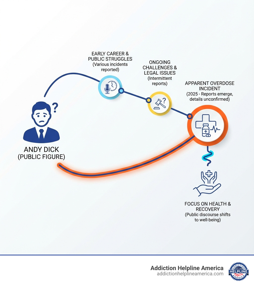 Timeline graphic of Andy Dick's notable legal troubles - andy dick suffers apparent overdose
