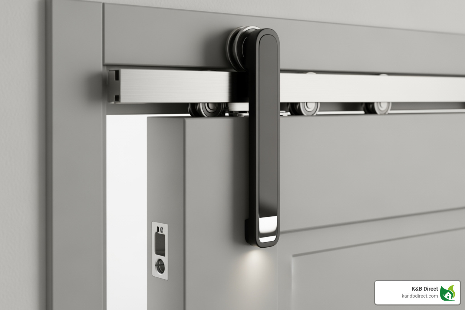 close-up on a high-end track system and neat door handle - High quality closet doors