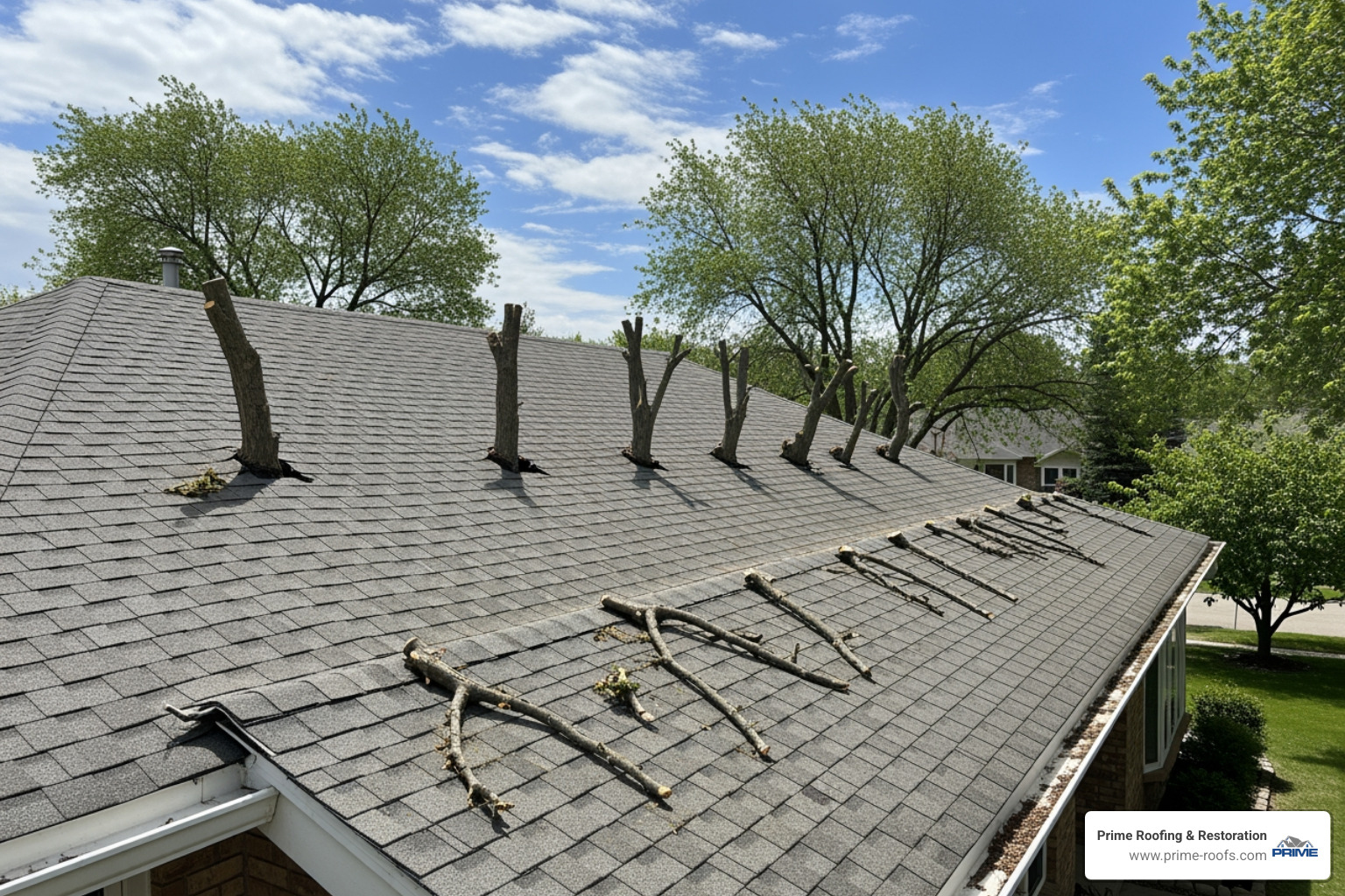 clean gutters and trimmed tree branches away from a roof - does cleaning your roof damage it