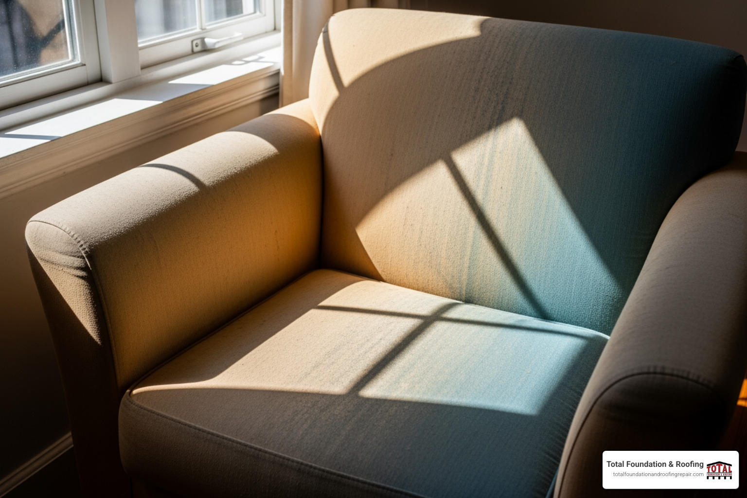 Sun-faded furniture next to a window - protect from light heat and moisture Sun-faded furniture next to a window - protect from light heat and moisture