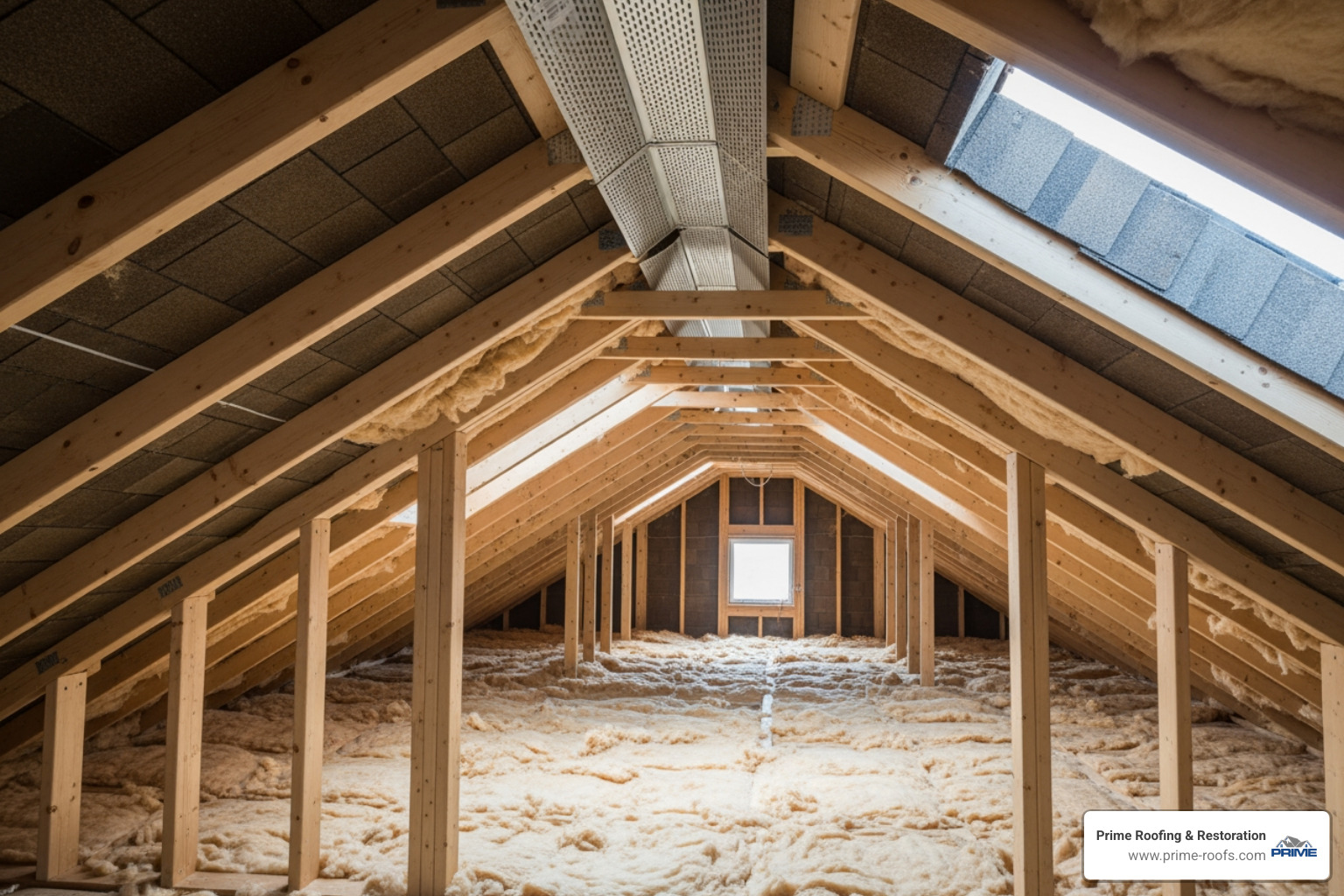 Well-ventilated attic showing soffit and ridge vents - rotted wood roof repair