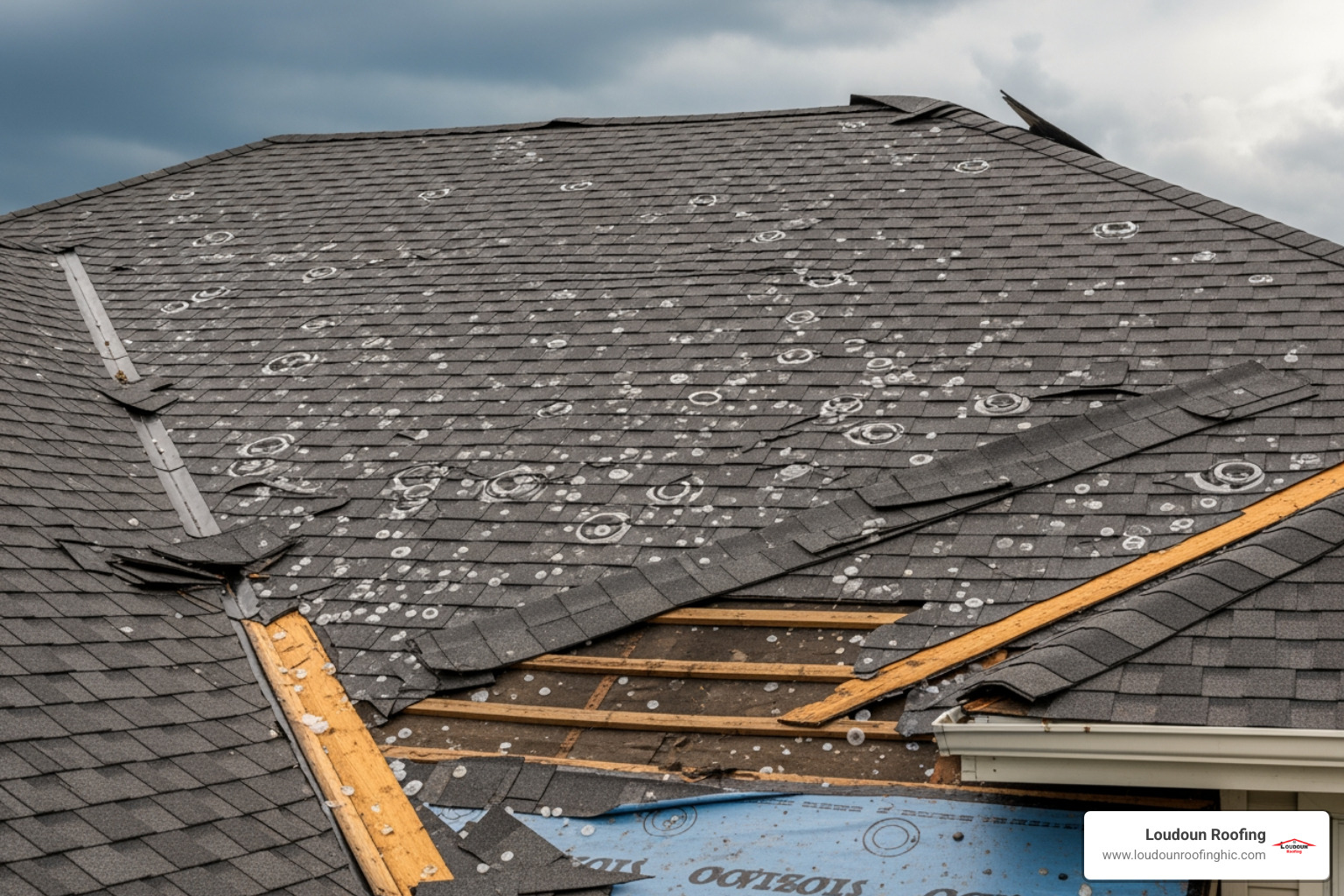 Roof with clear hail or wind damage - roof inspection loudoun county