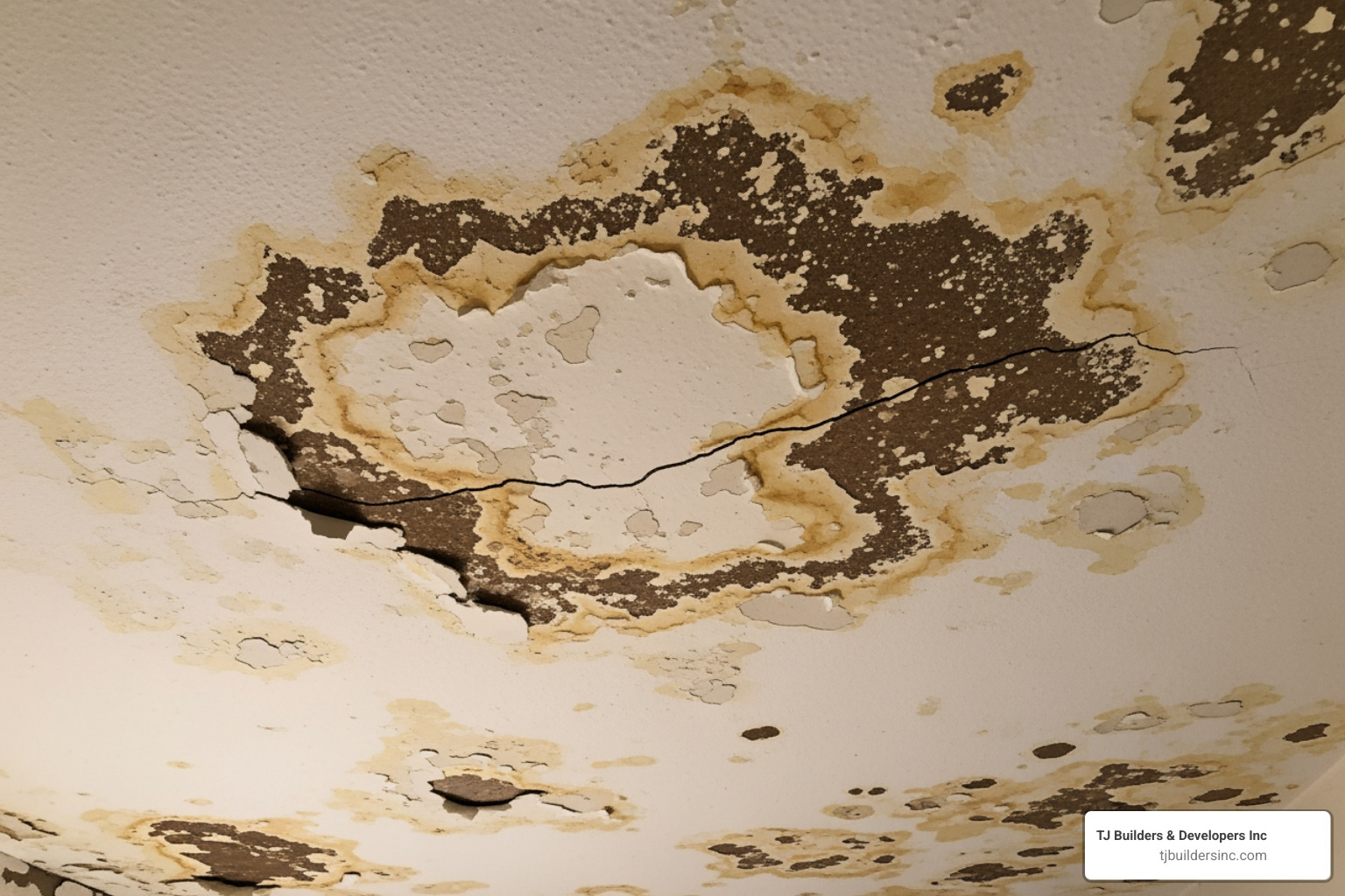 water stains on interior ceiling caused by ice dam - Ice dam removal