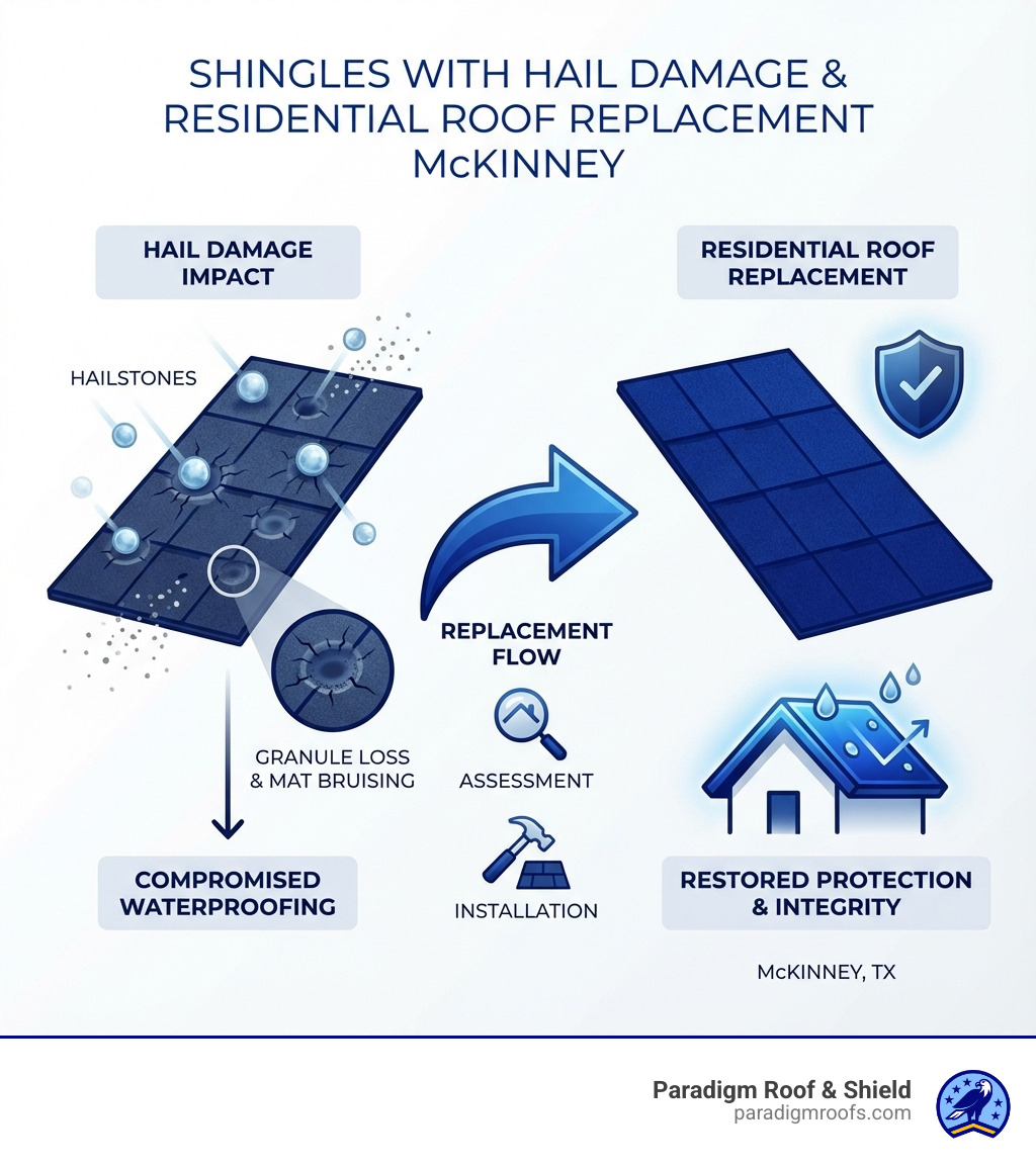 shingles with hail damage - Residential roof replacement McKinney shingles with hail damage - Residential roof replacement McKinney