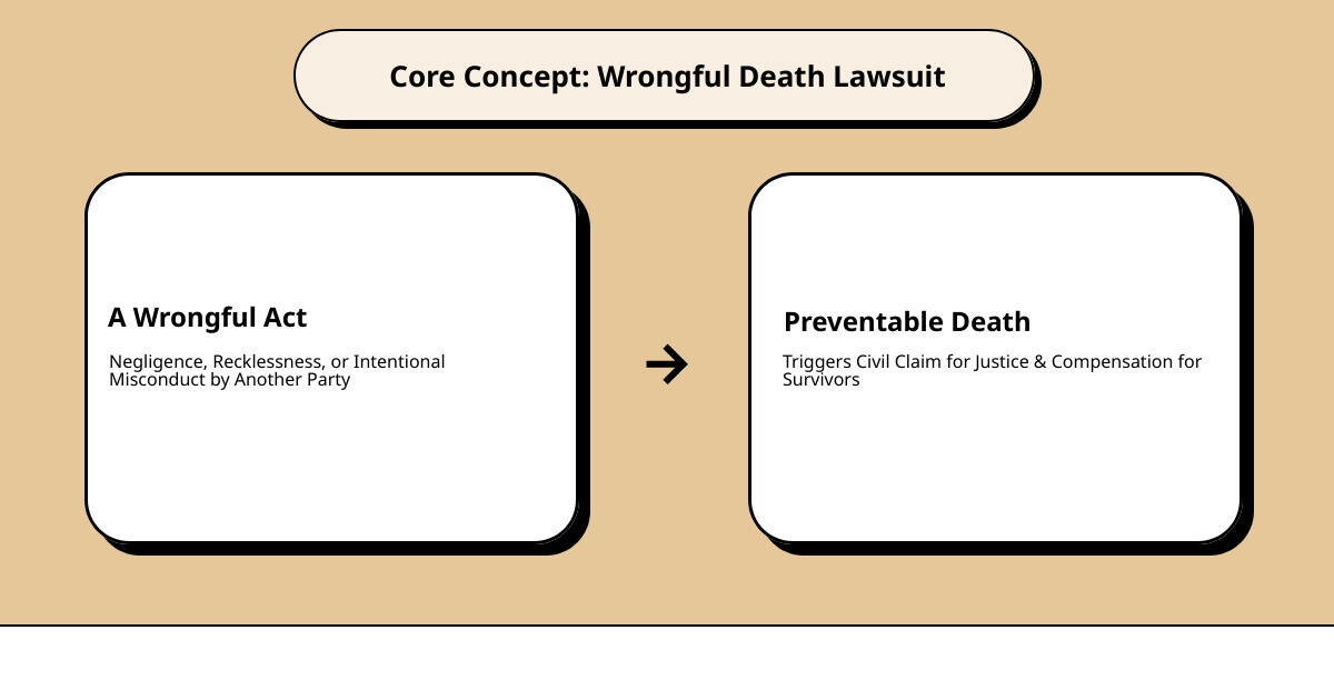 infographic showing wrongful act leads to preventable death triggers civil claim for justice - Wrongful death lawsuit infographic cause_effect_text