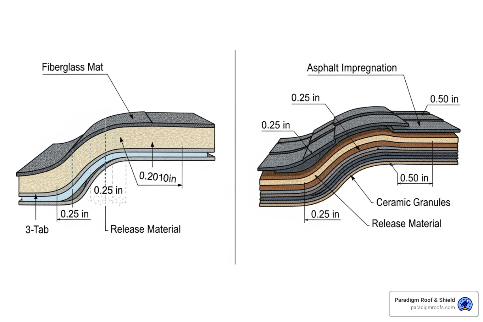 cross-section comparison of 3-tab and 30-year architectural shingles - 30 year shingles cross-section comparison of 3-tab and 30-year architectural shingles - 30 year shingles