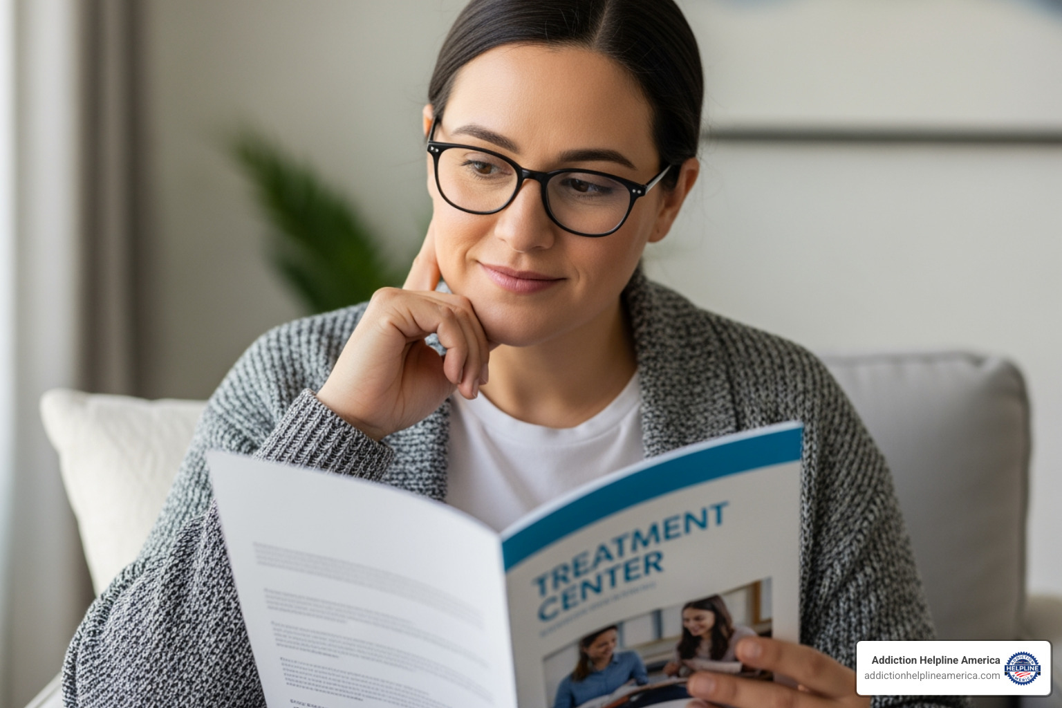 A person looking thoughtfully at a brochure for a treatment center, with a hopeful expression, implying careful consideration of their recovery journey - drug treatment centers in los angeles A person looking thoughtfully at a brochure for a treatment center, with a hopeful expression, implying careful consideration of their recovery journey - drug treatment centers in los angeles