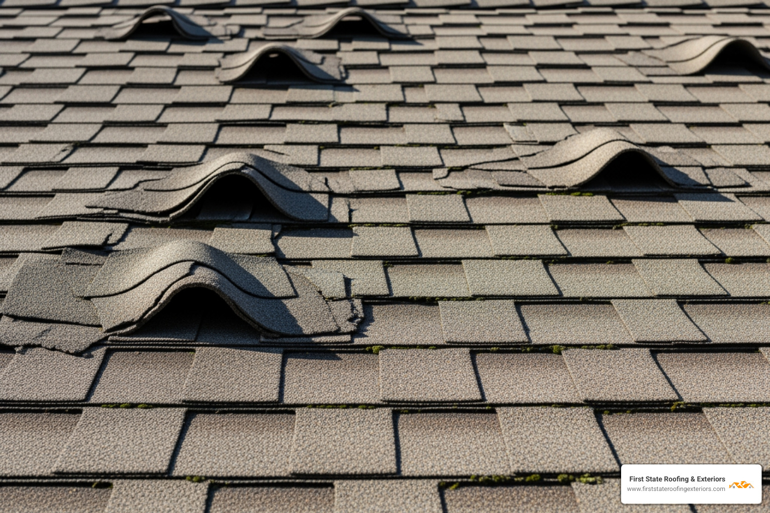 curling and buckling shingles on a roof - roof replacement Milford