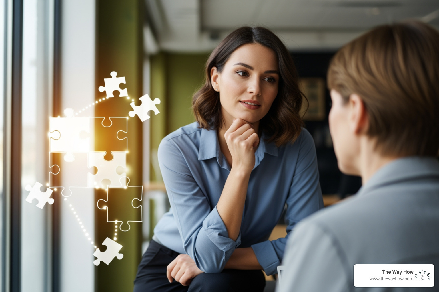 marketer listening intently to a customer, puzzle pieces connecting - Boost marketing ROI