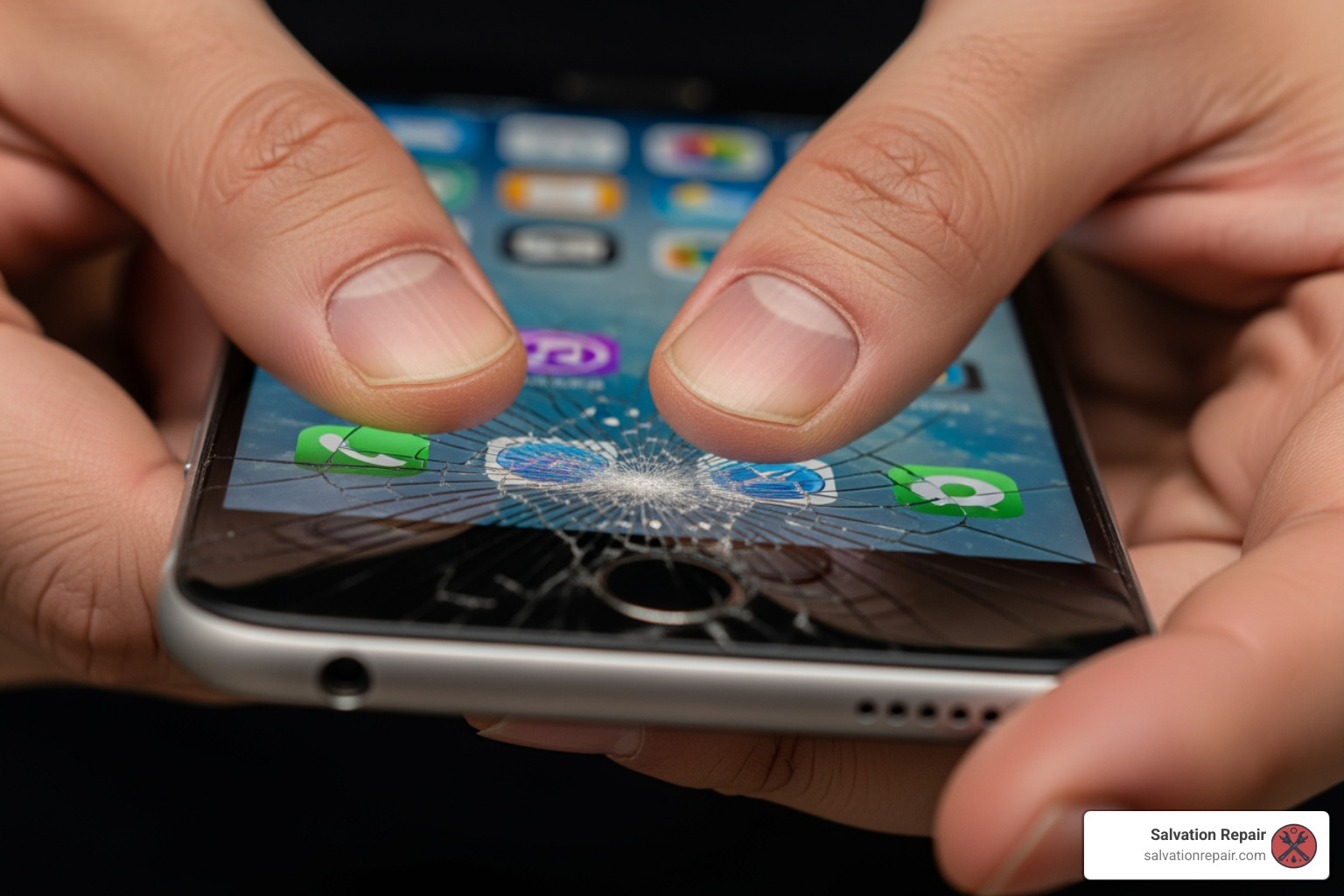 someone inspecting a cracked phone screen closely - cracked screen someone inspecting a cracked phone screen closely - cracked screen