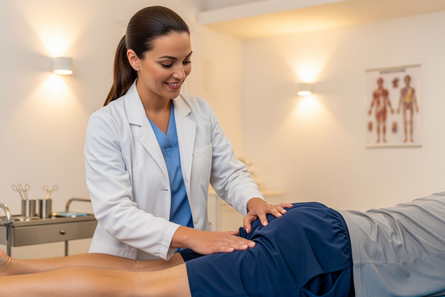 Doctor examining patient's hamstring - healing a pulled hamstring