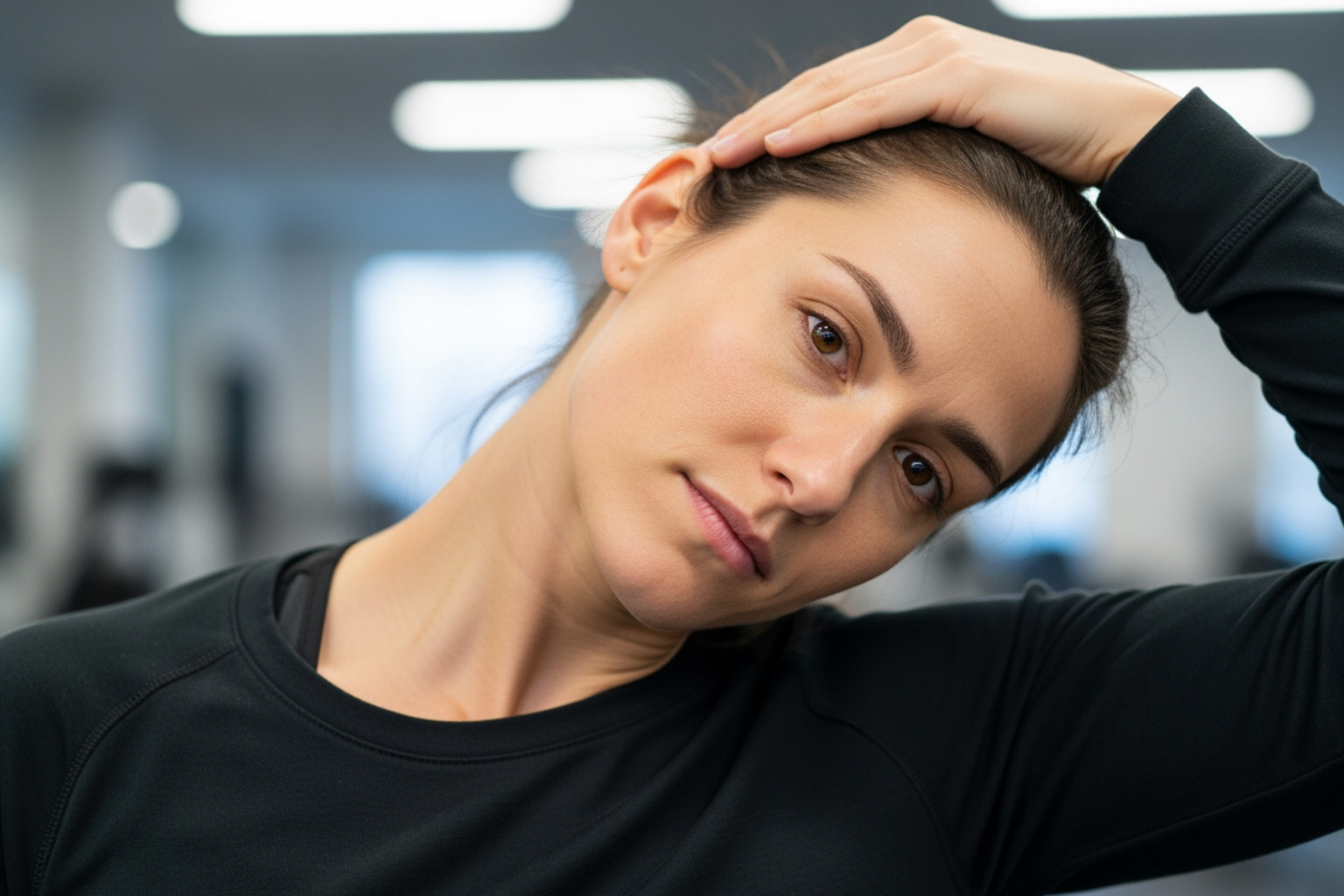 person incorrectly shrugging shoulder during stretch - upper trap stretch person incorrectly shrugging shoulder during stretch - upper trap stretch
