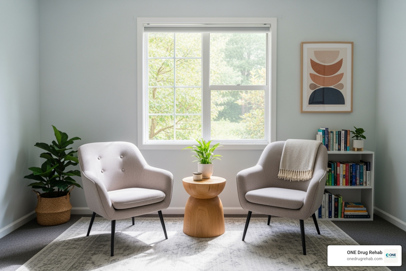A serene therapy session room with comfortable seating and natural light - rehab centers in louisville ky
