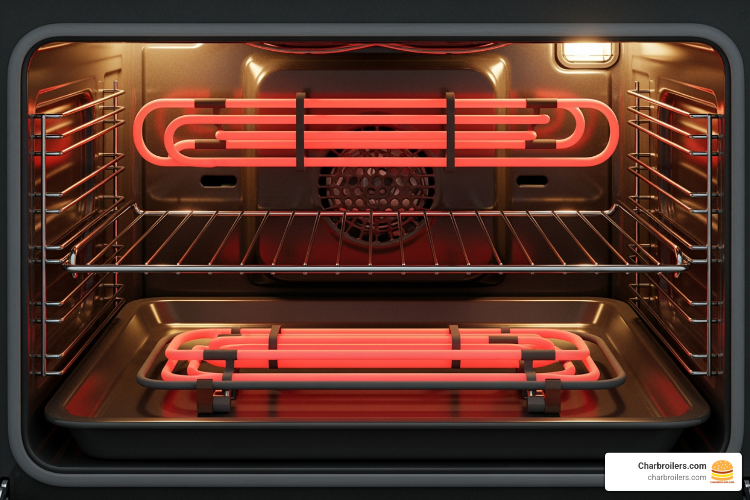inside of a conventional oven with heating elements highlighted - conventional ovens
