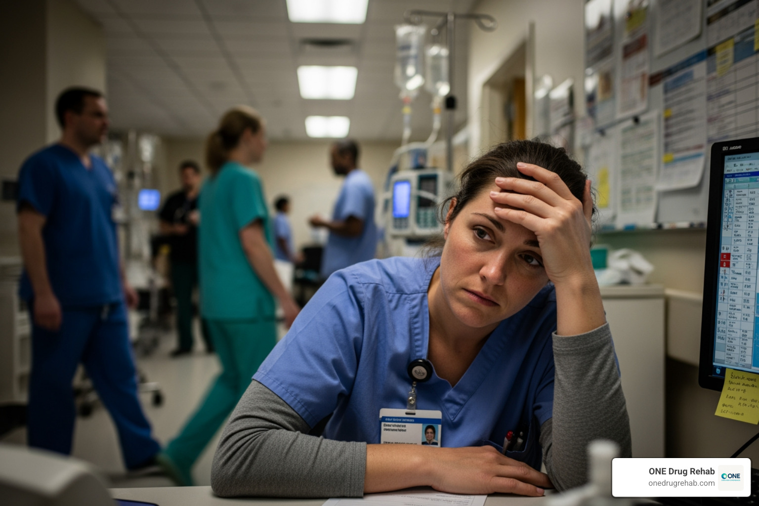 medical professional in a stressful hospital environment - rehab for medical professionals