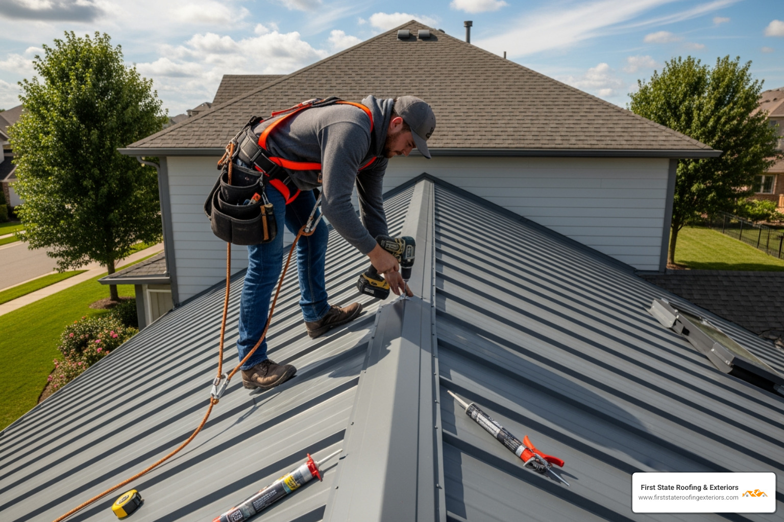 roofer installing metal roof - dove gray metal roof roofer installing metal roof - dove gray metal roof