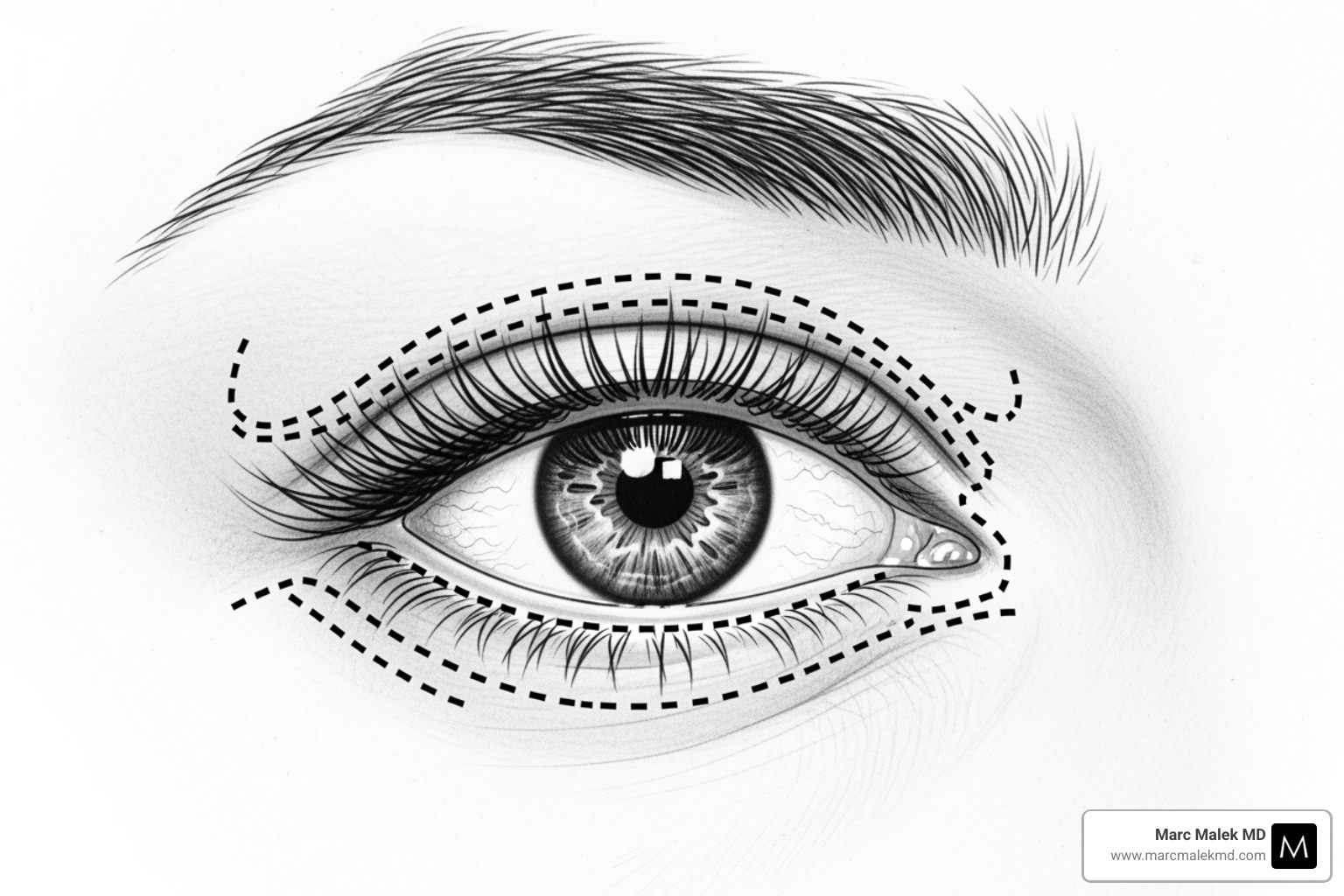 IMAGE showing common incision lines for upper and lower blepharoplasty - eyelid surgery IMAGE showing common incision lines for upper and lower blepharoplasty - eyelid surgery