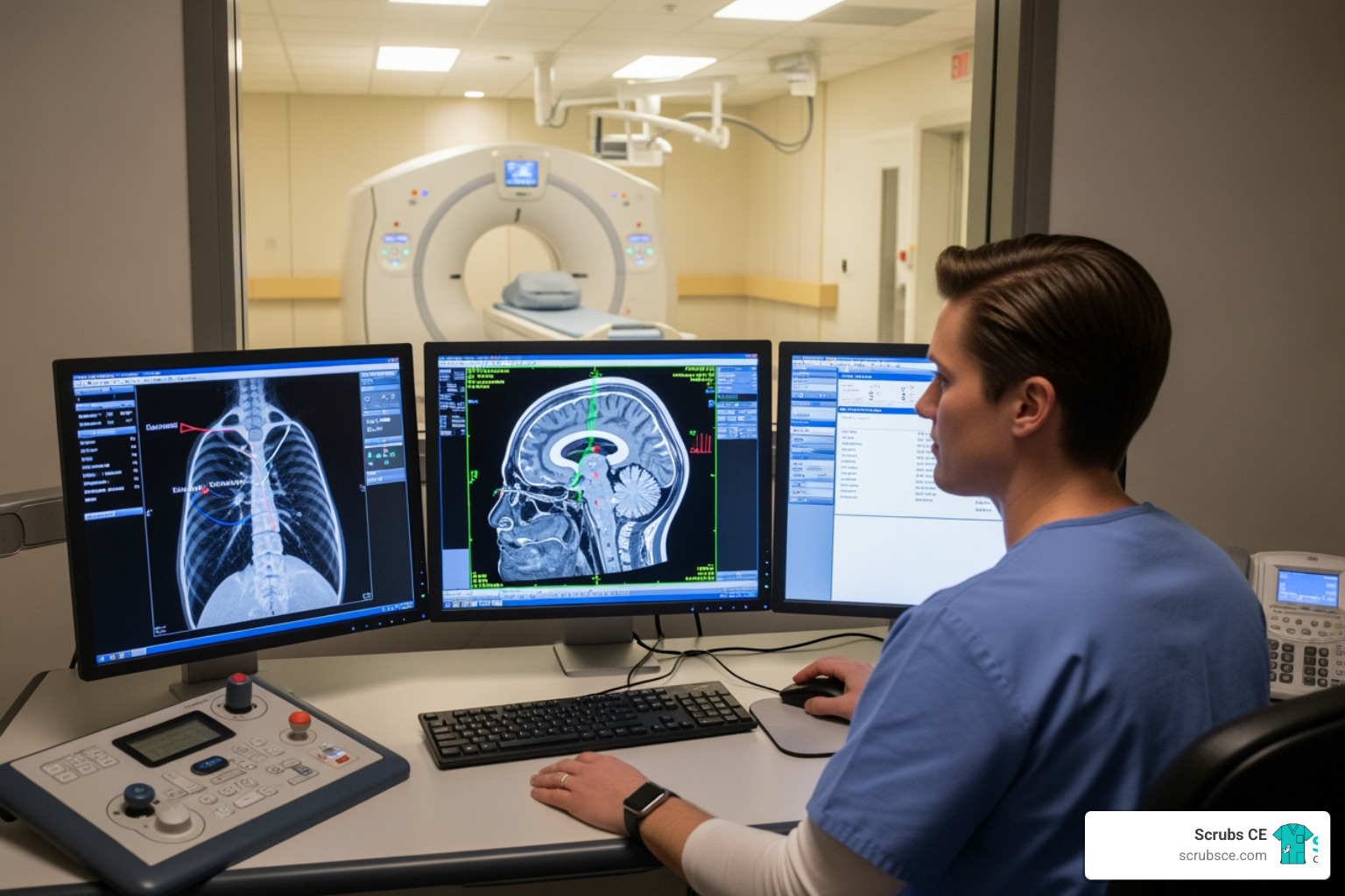 CT technologist at scanner console - CE for CT technologists CT technologist at scanner console - CE for CT technologists