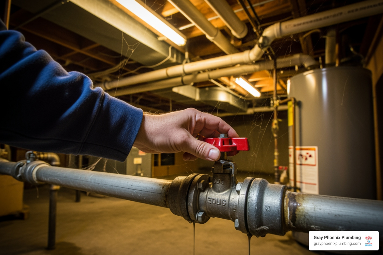 homeowner shutting off a main water valve - Main water line repair homeowner shutting off a main water valve - Main water line repair