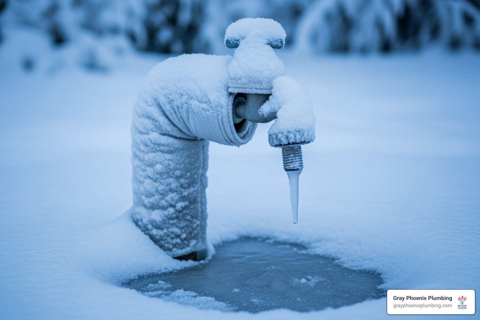 frozen outdoor pipe with a faucet cover nearby - plumbing repair Aurora CO