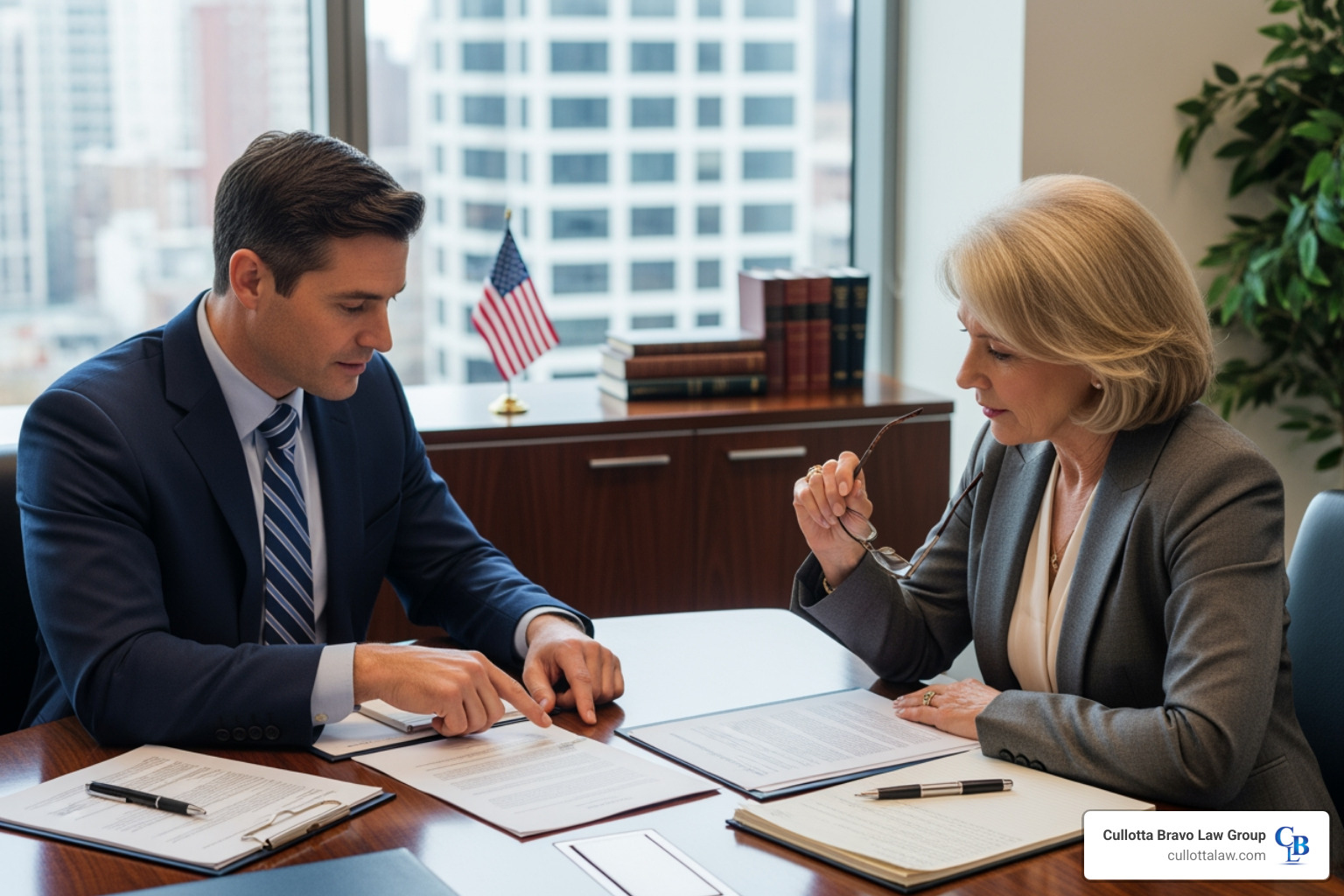 lawyer reviewing documents with client - Commercial real estate attorney