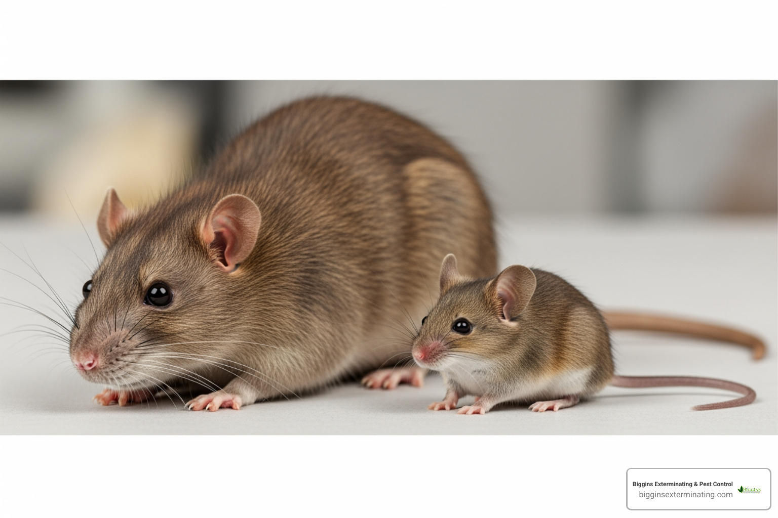 Norway Rat contrasted with a House Mouse - Rodent control Reading MA