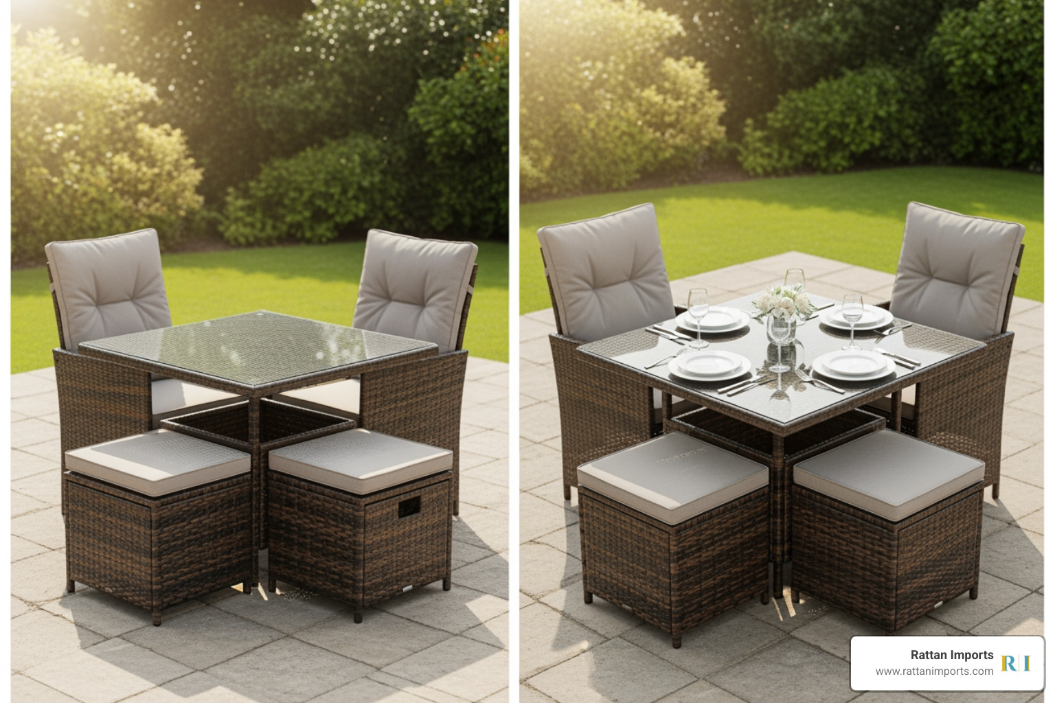 Cube dining set shown in both its compact cube form and its expanded dining form - 4 seat cube dining set Cube dining set shown in both its compact cube form and its expanded dining form - 4 seat cube dining set