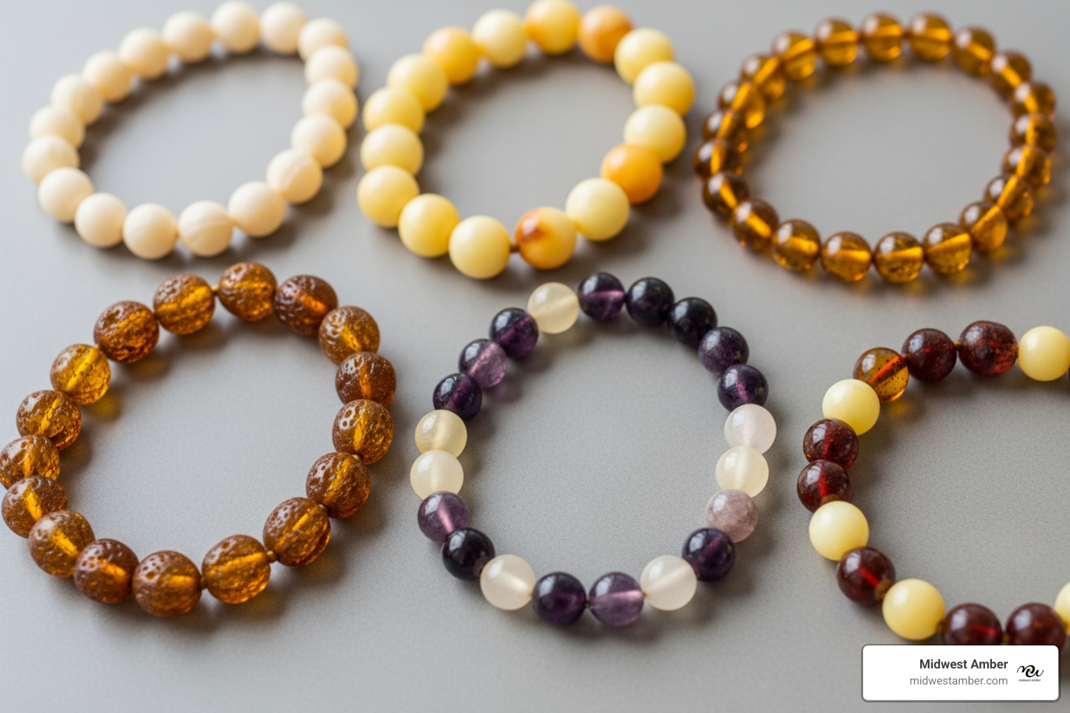 different styles of amber anklets (raw, polished, multi-color) - teething amber anklet