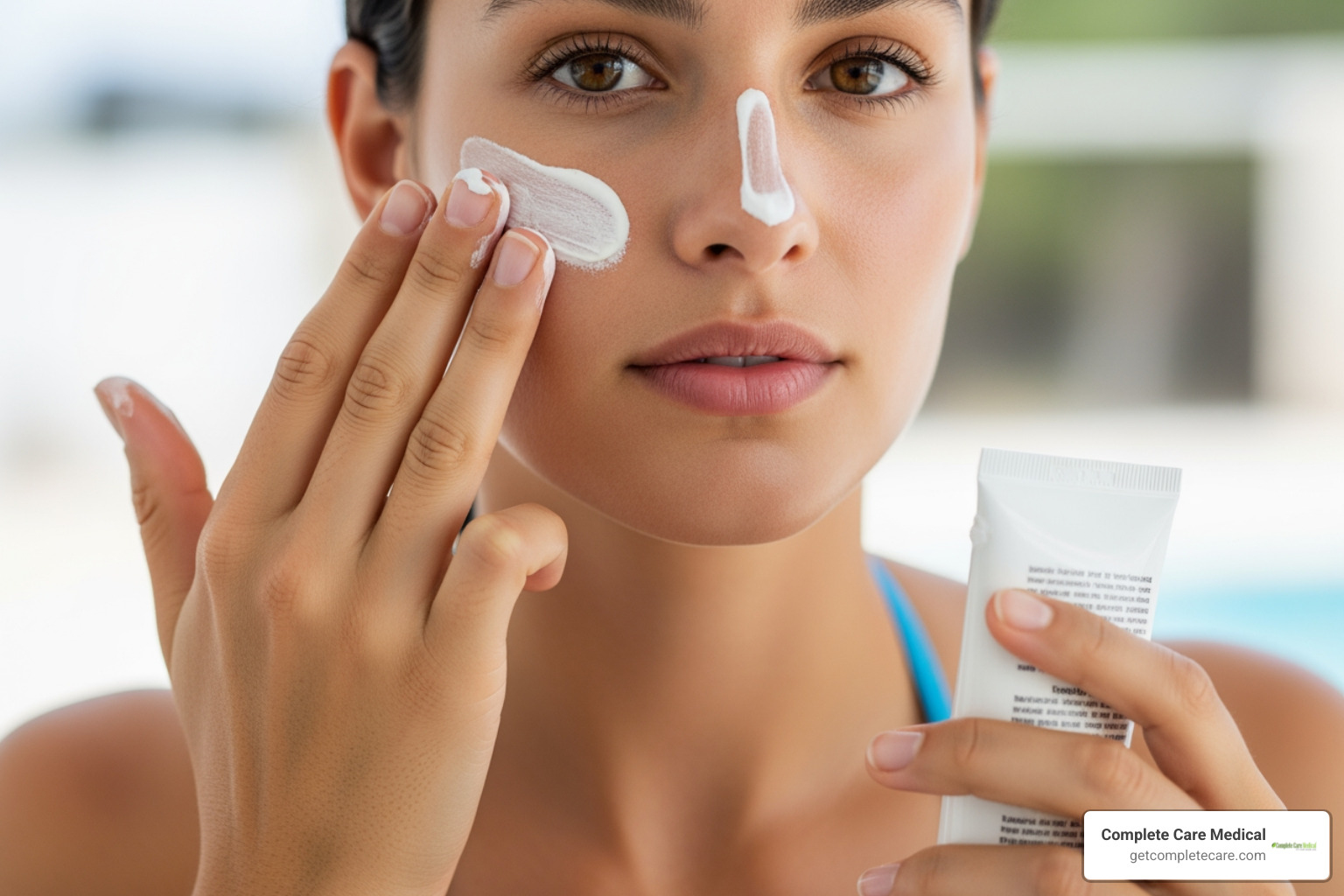 A person applying sun protection to their face and neck, emphasizing comprehensive coverage - skin care for aging